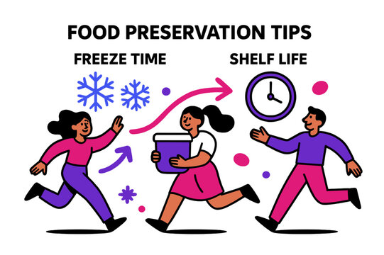 Food Preservation Chart. Food preservation tips. Illustrated concept of a chart showing ?Freeze Time? and