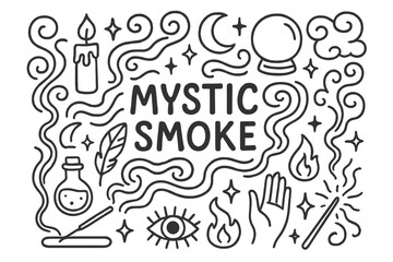 Fototapeta premium Mystic Smoke Doodle. Mystic Smoke. Hand-drawn doodle illustration of mystic smoke. Swirls, stars, crescent