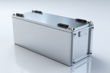Sleek silver container ready for secure storage, ideal for industrial applications and shipping needs, providing robust protection and a professional modern look for any project