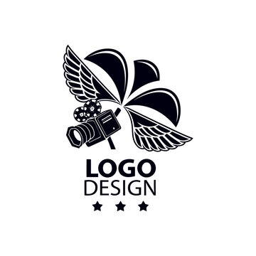 Winged camera logo design for photography film studio and media production