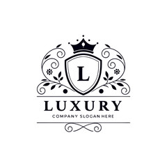 Elegant crown and shield monogram L logo for luxury brand design