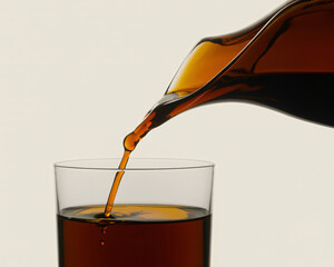 Rich amber liquid gracefully pours from elegant carafe into clear glass creating a moment of refined beverage enjoyment