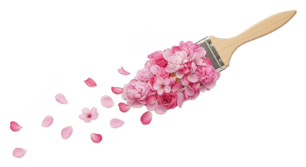 Blooming paintbrush paints a floral stroke