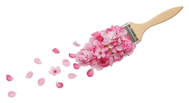 Blooming paintbrush paints a floral stroke