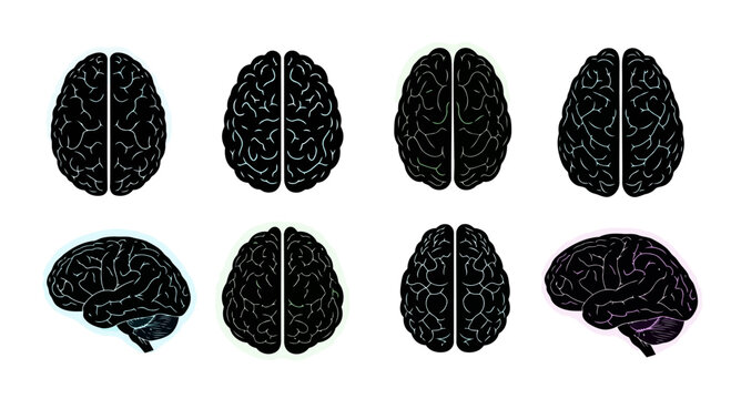 set of human brain silhouette