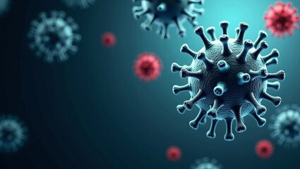 Pandemic outbreak and infectious disease concept with detailed microscopic virus cells. 3D render background for science