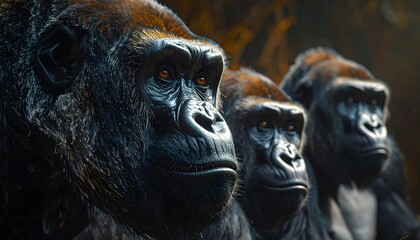 Obraz premium Gorilla Family Observing the Jungle