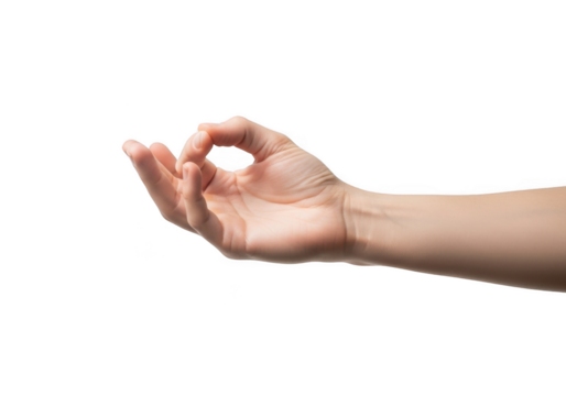 A human hand performing the mudra gesture, isolated on transparent background