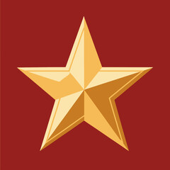 Fototapeta premium Golden five point star in 3d style on red background isolated