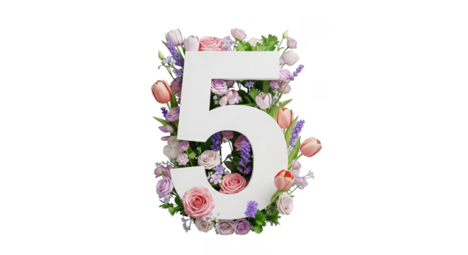 Floral Number Five on Black Backdrop - Powered by Adobe