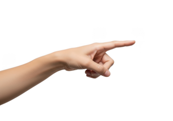 Hand pointing to the right, isolated on transparent background