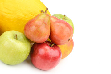 Colorful Fruits Grouped on White Background with Copy Space