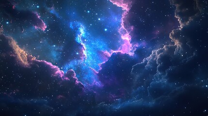 A celestial canyon glowing with streaks of iridescent blue and magenta hues