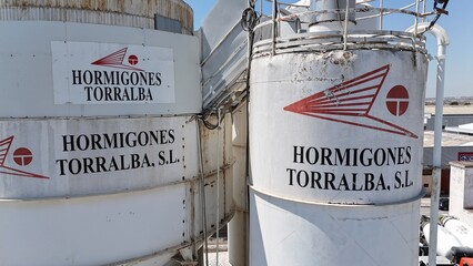Aerial drone view of industrial cement plant and construction materials factory