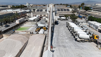 Aerial drone view of industrial cement plant and construction materials factory