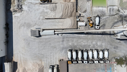 Aerial drone view of industrial cement plant and construction materials factory
