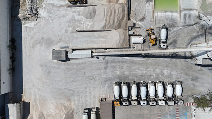 Aerial drone view of industrial cement plant and construction materials factory