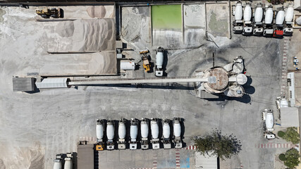 Aerial drone view of industrial cement plant and construction materials factory