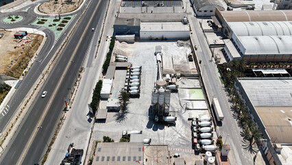 Aerial drone view of industrial cement plant and construction materials factory