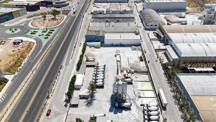 Aerial drone view of industrial cement plant and construction materials factory