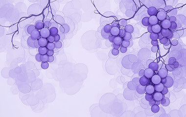 Elegant Purple Grape Clusters A Serene Illustration of Vines and Fruit on Soft Background