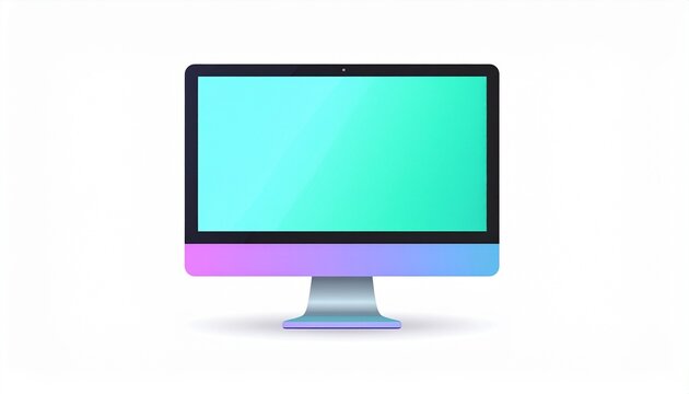 A modern computer monitor with a colorful screen and stand on a white background.