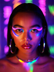 Neon Cyberpunk Character	cyberpunk, neon, character, futuristic, portrait, digital art, sci-fi, AI, glowing, detailed

