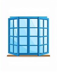 Illustration of a blue window with multiple panes, partially open.