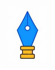 Illustration of a blue fountain pen nib with a gold base on a white background.