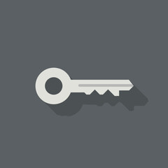 Minimalist Key Icon on Gray Background with Shadow Effect