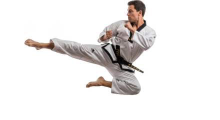 Martial artist demonstrates powerful aerial kick