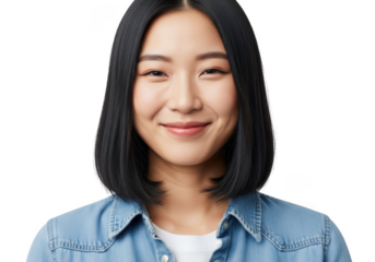 Portrait of a young asian woman smiling, isolated on transparent background
