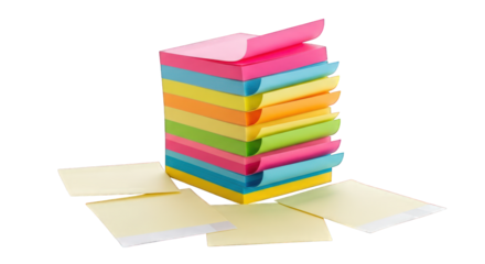 Stack of colorful sticky notes on transparent background