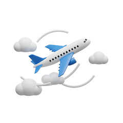 Naklejka premium 3D airplane soaring through clouds, illustrating travel and aviation concepts in a dynamic and engaging way