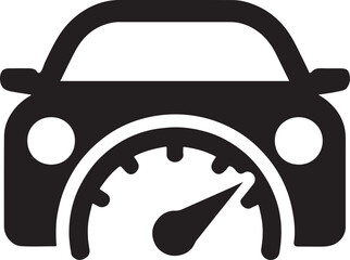 Silhouette of speedometer with car outline showing performance check and speed test.