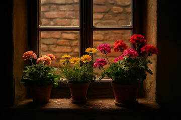 Fototapeta premium flowers on window