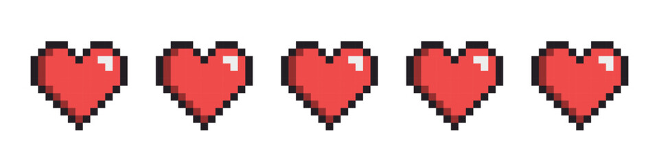 Pixel hearts for game design healthbar vector illustration © 11ua