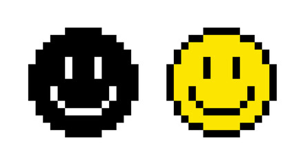 Pixelated smile face icons in flat vector design