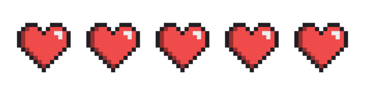 Pixel hearts for game design healthbar vector illustration