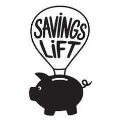 Piggy bank lifting a balloon displaying the word savings a financial concept