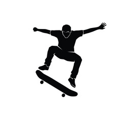 Fototapeta premium Silhouette of a skateboarder performing a trick isolated on white background