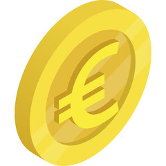 Golden Euro Coin With A Stylized Euro Symbol In A Dramatic Three Dimensional Isometric Perspective Rendered On A Clean Transparent Background With Soft Ambient Lighting
