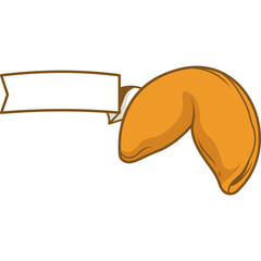 Golden Fortune Cookie with Blank Ribbon Banner on Transparent Background for Custom Text Ideal for Asian Food Menus and Festive Decorations