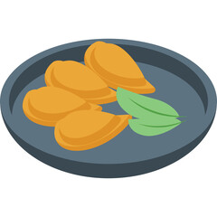 Golden Fried Pastries Served on a Round Gray Plate with Green Leaves A Delicious Appetizer or Snack On A Clean Transparent Background Ideal For Food Blogs and Menus