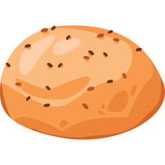 Golden Brown Round Bread Roll With Dark Seeds Sprinkled On Top Against A Transparent Background And Soft Lighting