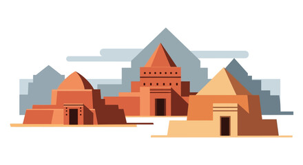 Ancient Egyptian temple complex with pyramids vector illustration.