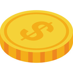 Golden Dollar Coin with Detailed Texture and Metallic Sheen Isolated on Transparent Background