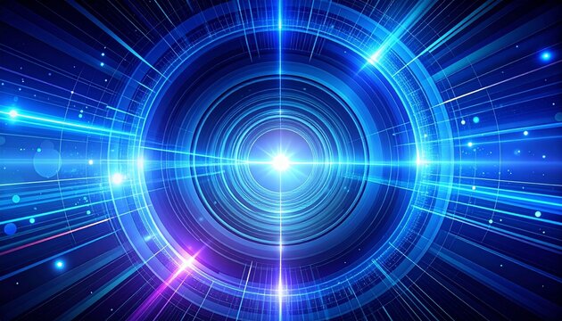Futuristic abstract background with a glowing tunnel of blue light rays