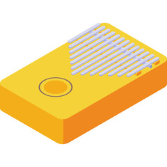 Golden Kalimba Thumb Piano Musical Instrument With Metal Tines and Orange Base On White Background Isolated