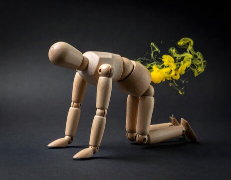 屁が噴出する木製人形の不可抗力に抵抗